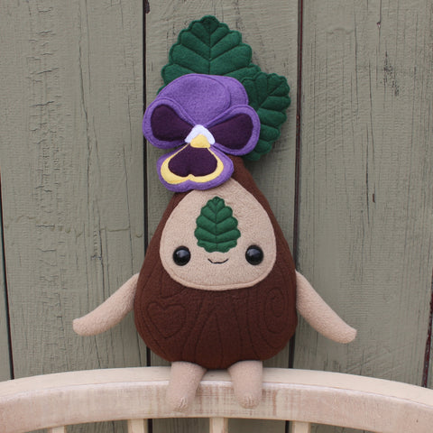 Purple Pansy Tree Sprite, Handmade Plush Art Doll