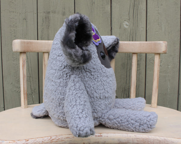 Large Grey Pansy Beastie, Handmade Plush Art Doll
