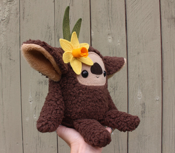 Brown Daffodil Beastie, Handmade Plush Art Doll