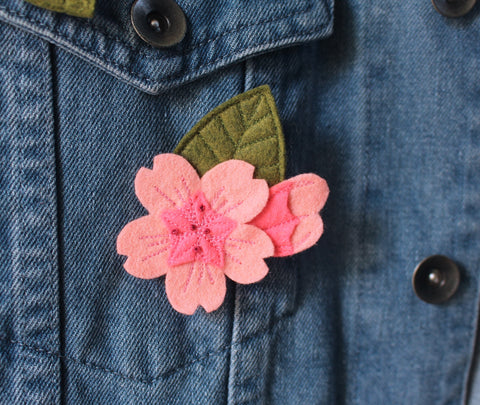 Felt Pin: Pink Cherry Blossom with Bud