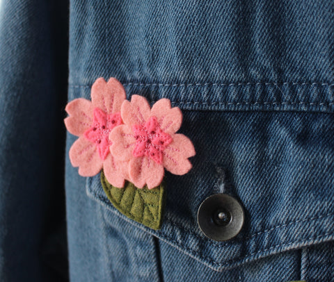 Felt Pin: Double Pink Cherry Blossoms