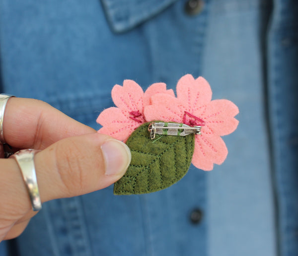 Felt Pin: Double Pink Cherry Blossoms