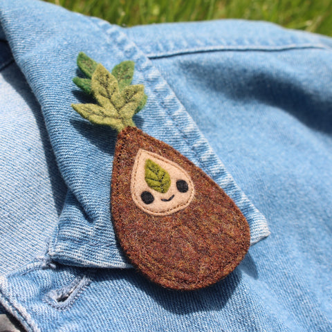 Wool Felt Pin: Tree Sprite with Green Leaves