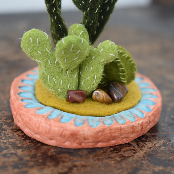 Miniature Felt Cactus Garden with Tigers Eye Rocks