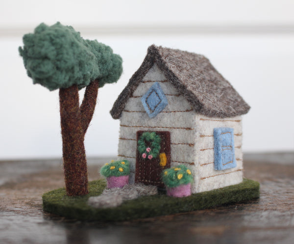 Cozy Flower Cottage, Miniature Fiber Art Sculpture