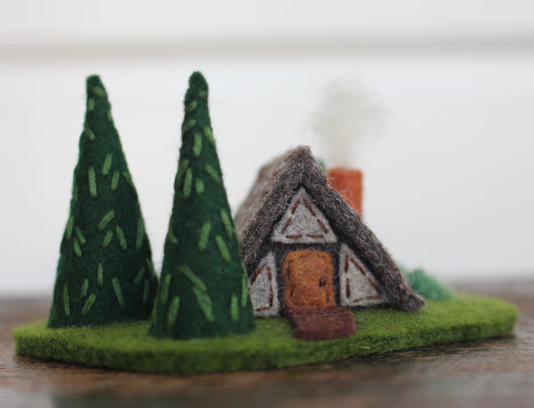 A-Frame in the Forest, Miniature Fiber Art Sculpture