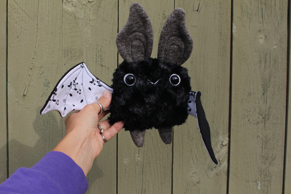 Small Black Bat with White Acorn Wings