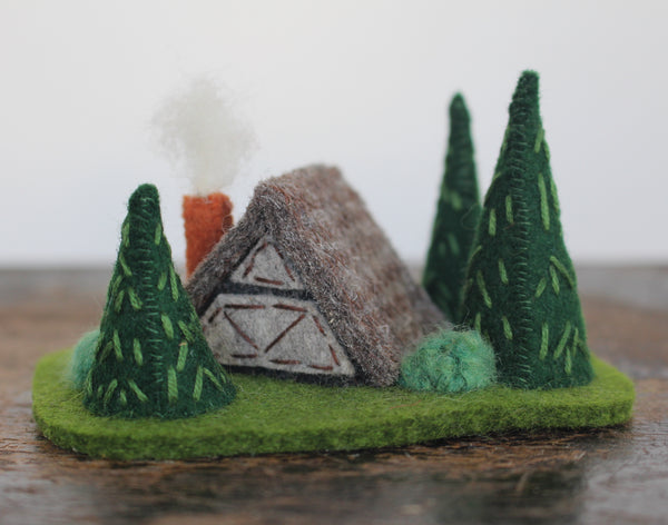 A-Frame in the Forest, Miniature Fiber Art Sculpture
